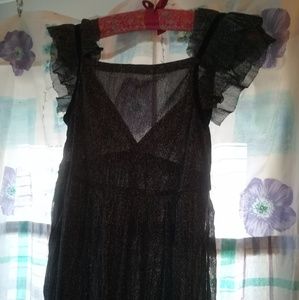 Sheer sparkly black dress velvet trim